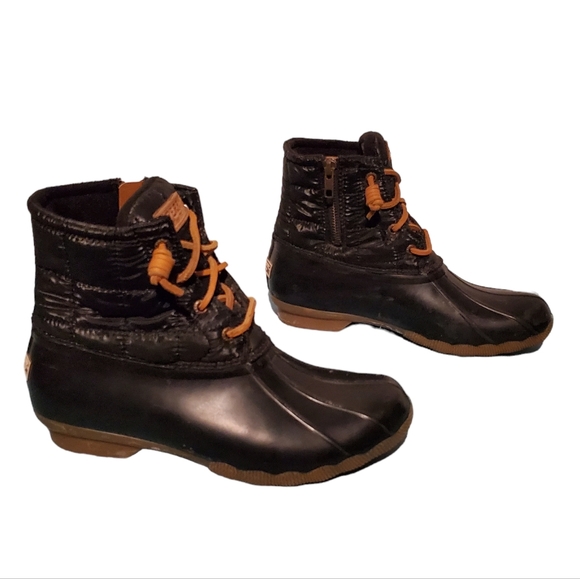 Sperry Saltwater Quilted Black Duck Boot Zip-Up Ankle Boots Women's Size 8 - Picture 5 of 10